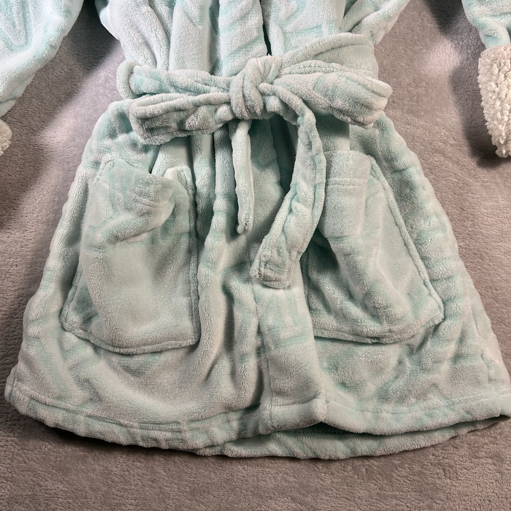 Victorias Secret PINK Plush Fleece Robe ML Mint Green Sherpa Hood Fluffy Belted - Picture 6 of 14